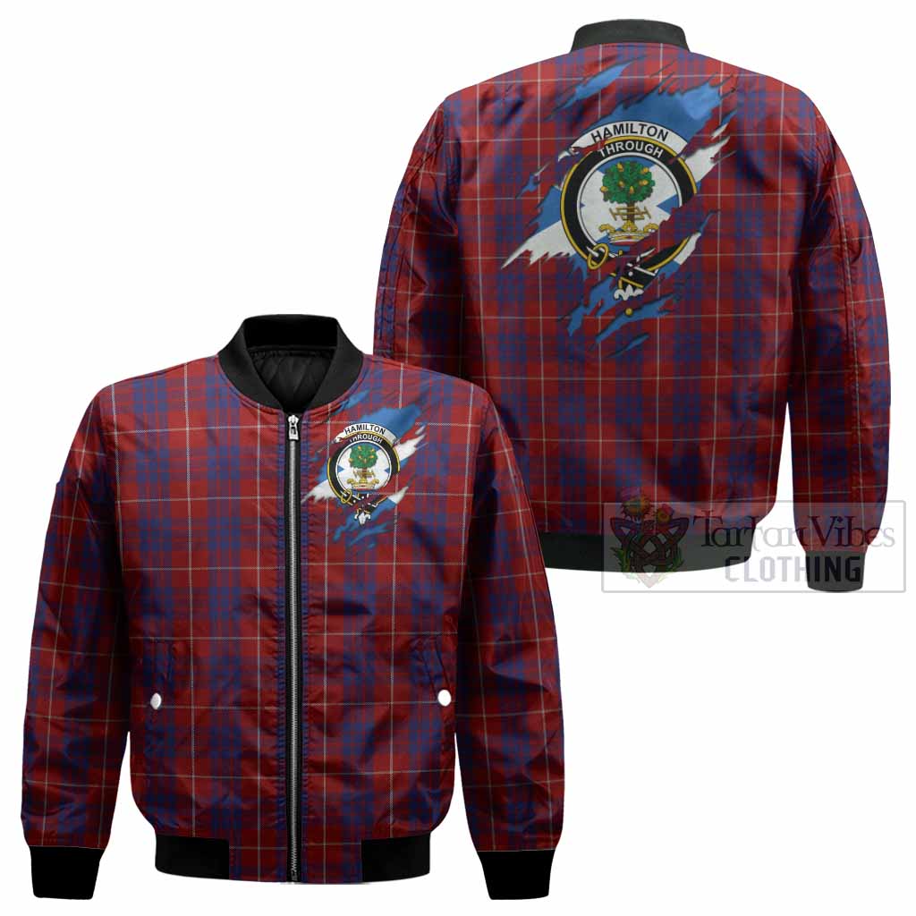Hamilton Clan Crest In Me Tartan Bomber Jacket Scotland Flag Style