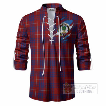 Hamilton Clan Crest In Me Tartan Ghillie Shirt Scotland Flag Style