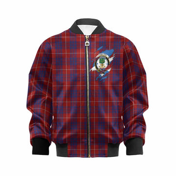 Hamilton Clan Crest In Me Tartan Kid Bomber Jacket Scotland Flag Style