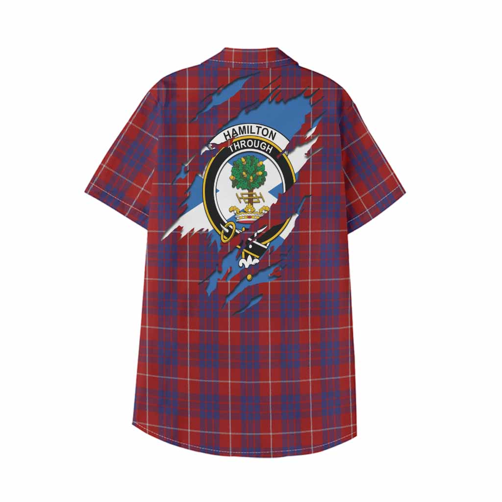 Hamilton Clan Crest In Me Tartan Kid Hawaiian Shirt Scotland Flag Style