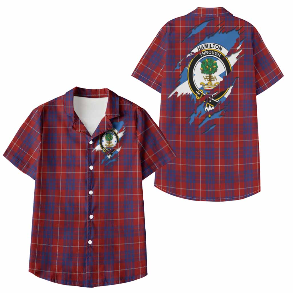 Hamilton Clan Crest In Me Tartan Kid Hawaiian Shirt Scotland Flag Style