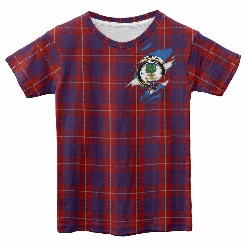 Hamilton Clan Crest In Me Tartan Kid T-shirt Scotland Flag Style