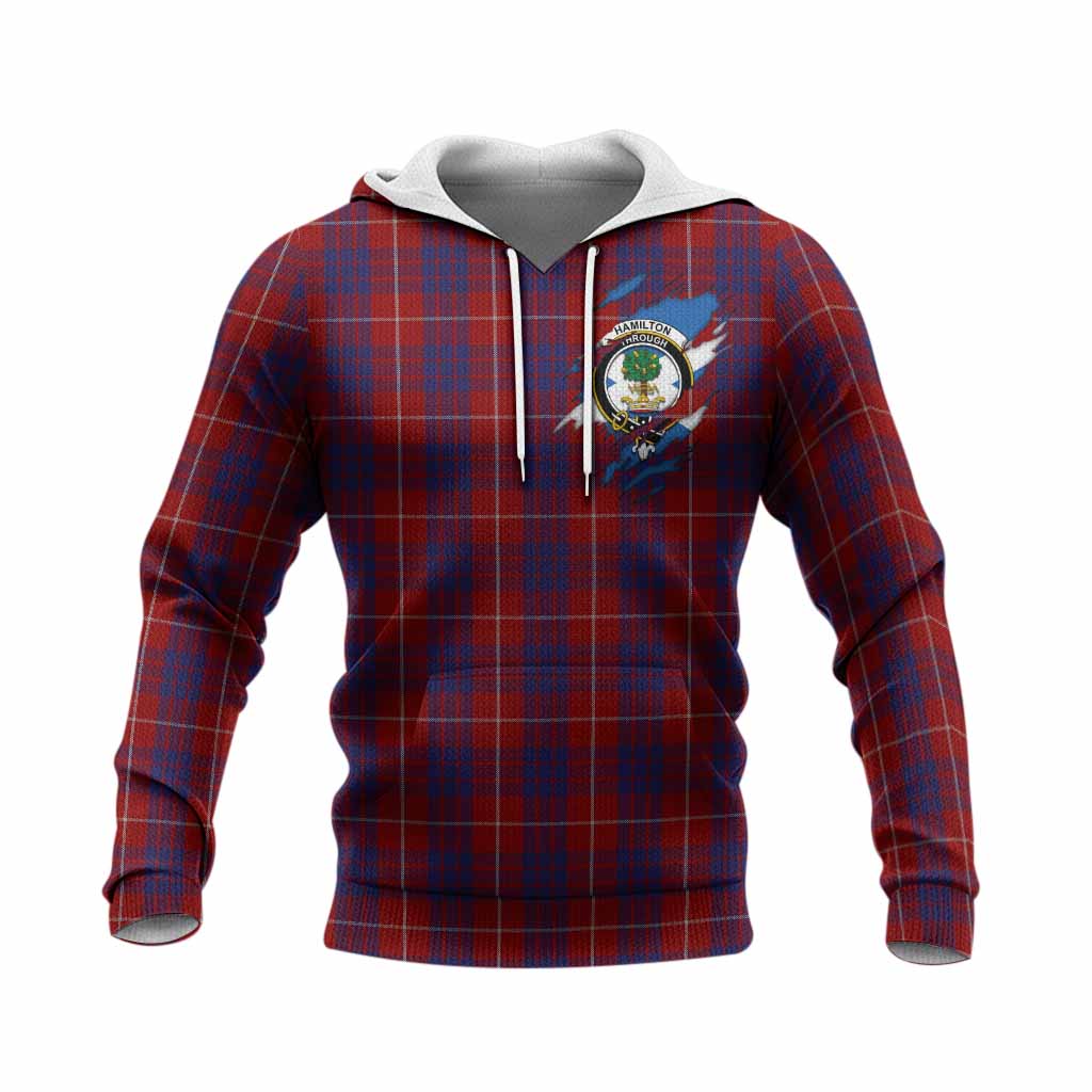 Hamilton Clan Crest In Me Tartan Knitted Hoodie Scotland Flag Style