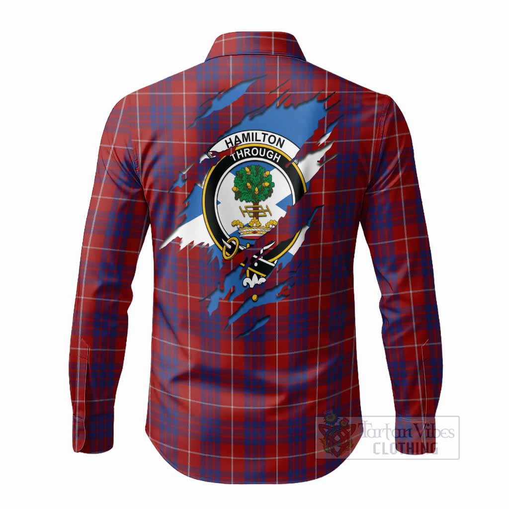 Hamilton Clan Crest In Me Tartan Long Sleeve Button Shirts Scotland Flag Style
