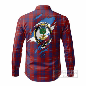 Hamilton Clan Crest In Me Tartan Long Sleeve Button Shirts Scotland Flag Style