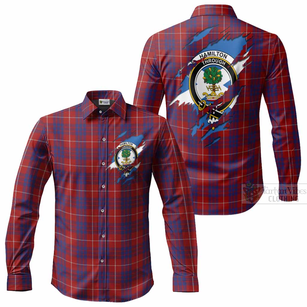Hamilton Clan Crest In Me Tartan Long Sleeve Button Shirts Scotland Flag Style
