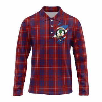 Hamilton Clan Crest In Me Tartan Long Sleeve Polo Shirt Scotland Flag Style