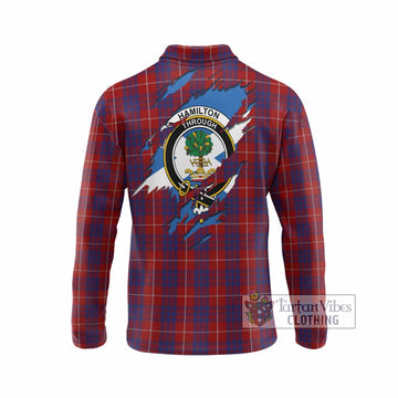 Hamilton Clan Crest In Me Tartan Long Sleeve Polo Shirt Scotland Flag Style