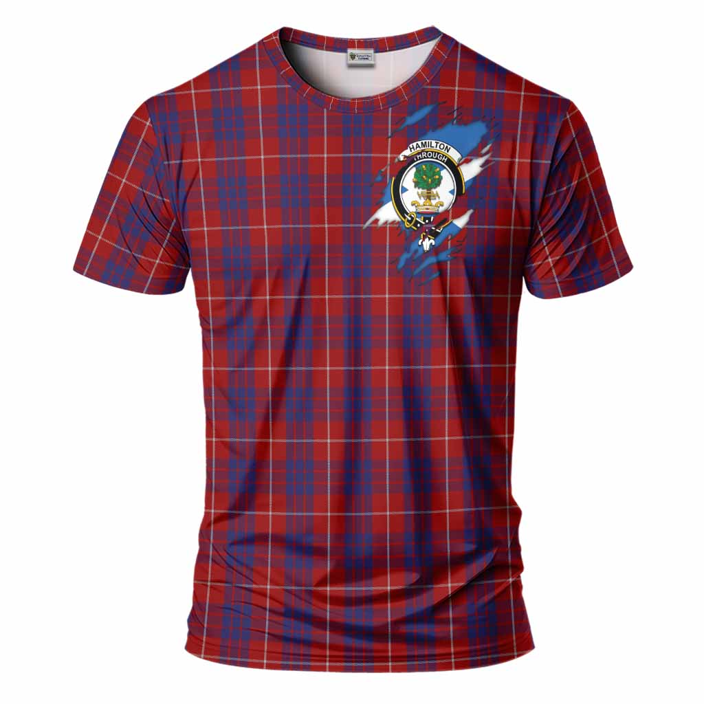 Hamilton Clan Crest In Me Tartan T-Shirt Scotland Flag Style