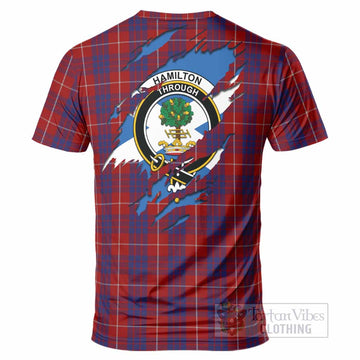 Hamilton Clan Crest In Me Tartan T-Shirt Scotland Flag Style