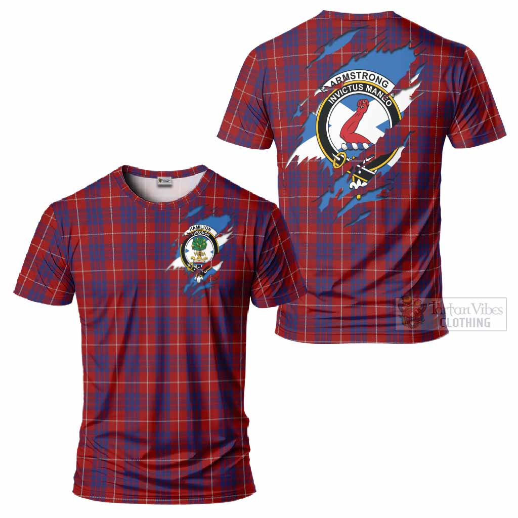 Hamilton Clan Crest In Me Tartan T-Shirt Scotland Flag Style