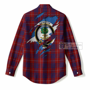 Hamilton Clan Crest In Me Tartan Women Casual Shirt Scotland Flag Style
