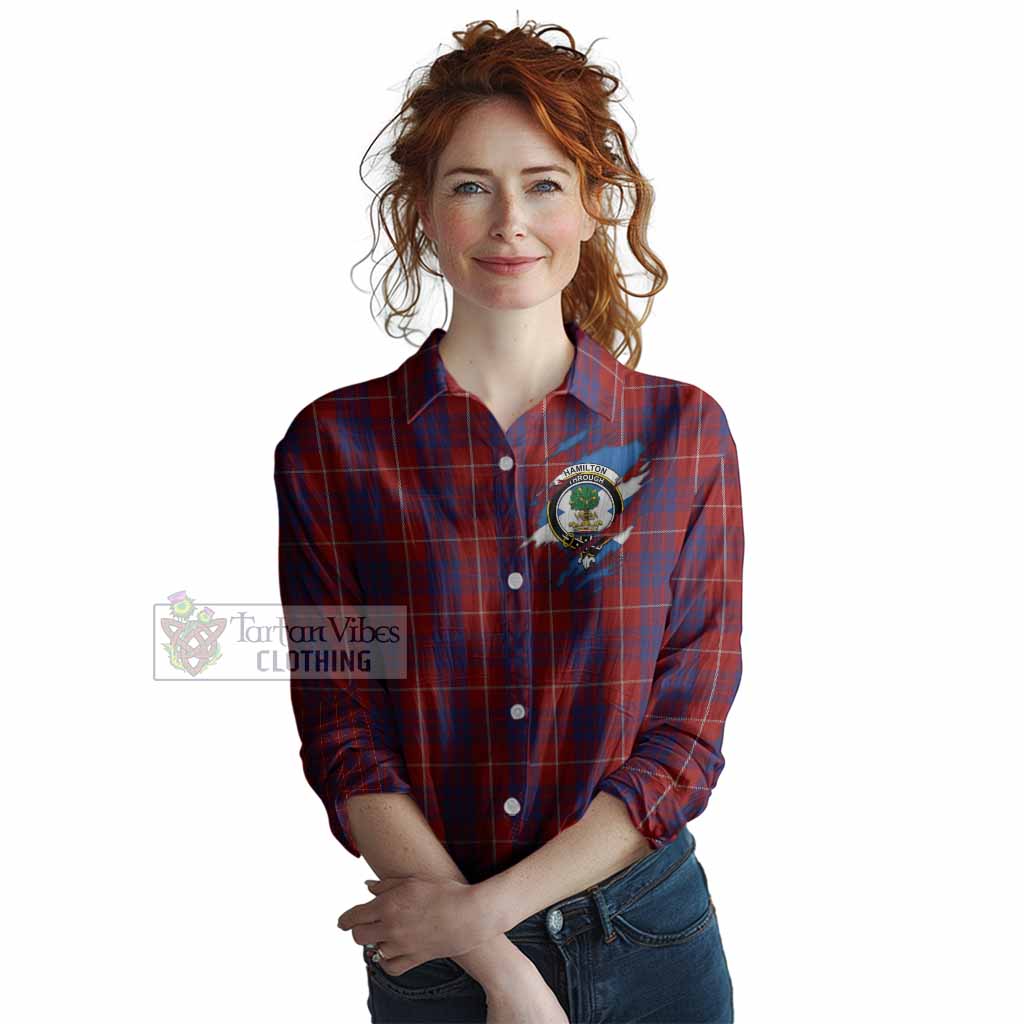 Hamilton Clan Crest In Me Tartan Women Casual Shirt Scotland Flag Style