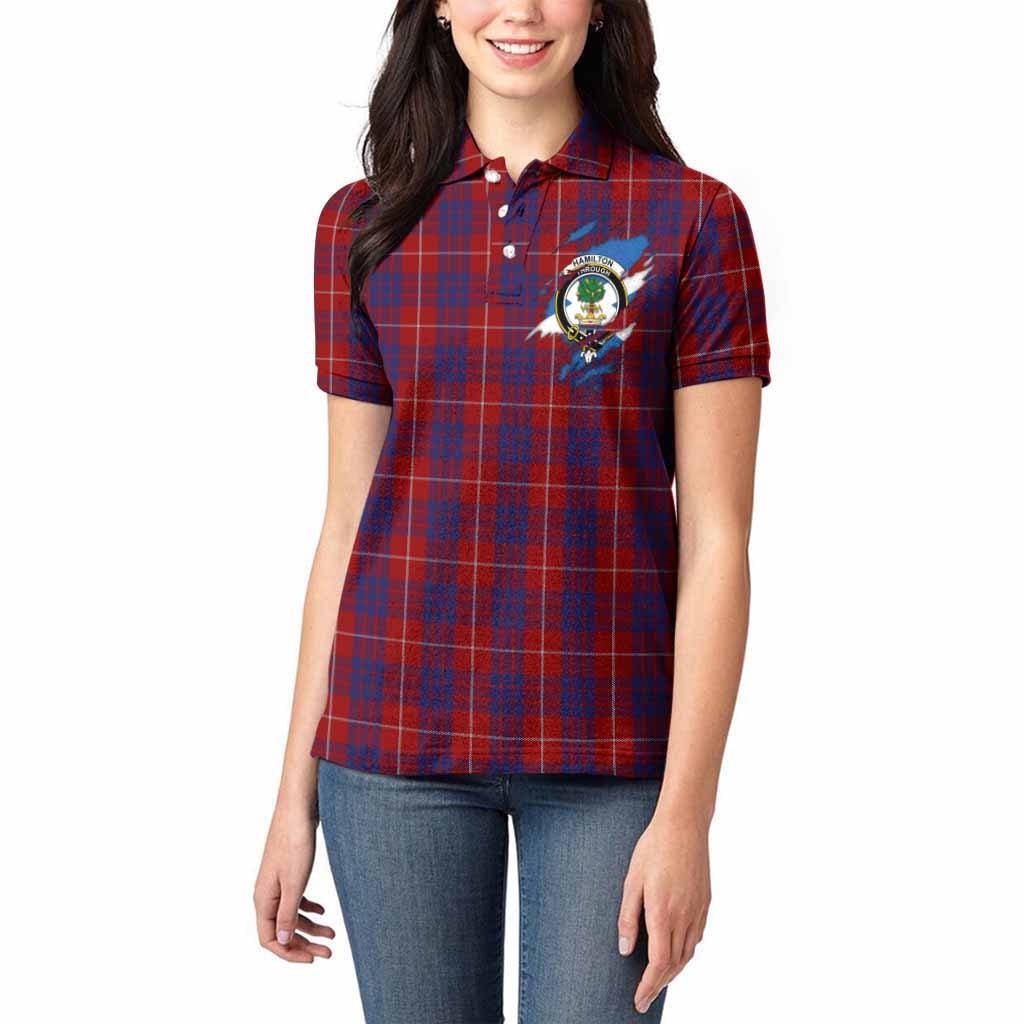 Hamilton Clan Crest In Me Tartan Women Polo Shirt Scotland Flag Style