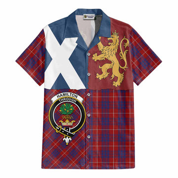 Hamilton Crest Tartan Cotton Hawaiian Shirt with Lion Rampant Saltire Style