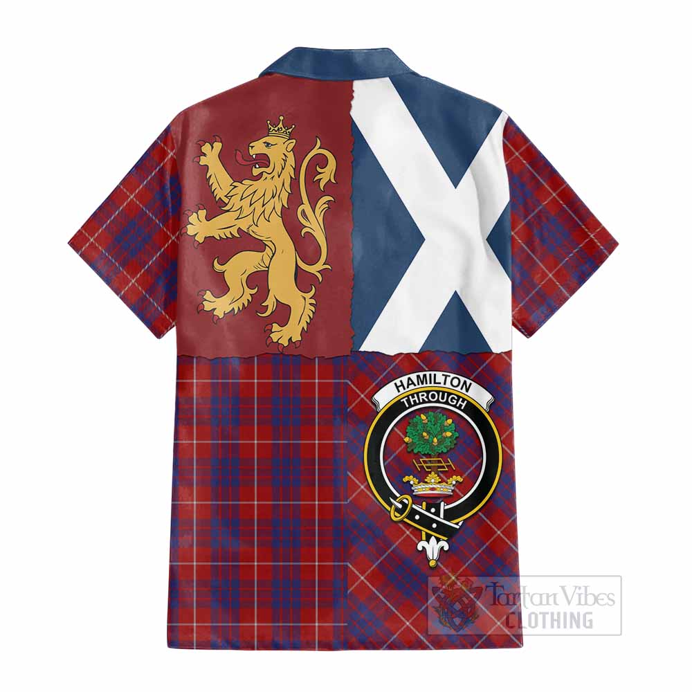 Hamilton Crest Tartan Cotton Hawaiian Shirt with Lion Rampant Saltire Style - Tartan Vibes Clothing