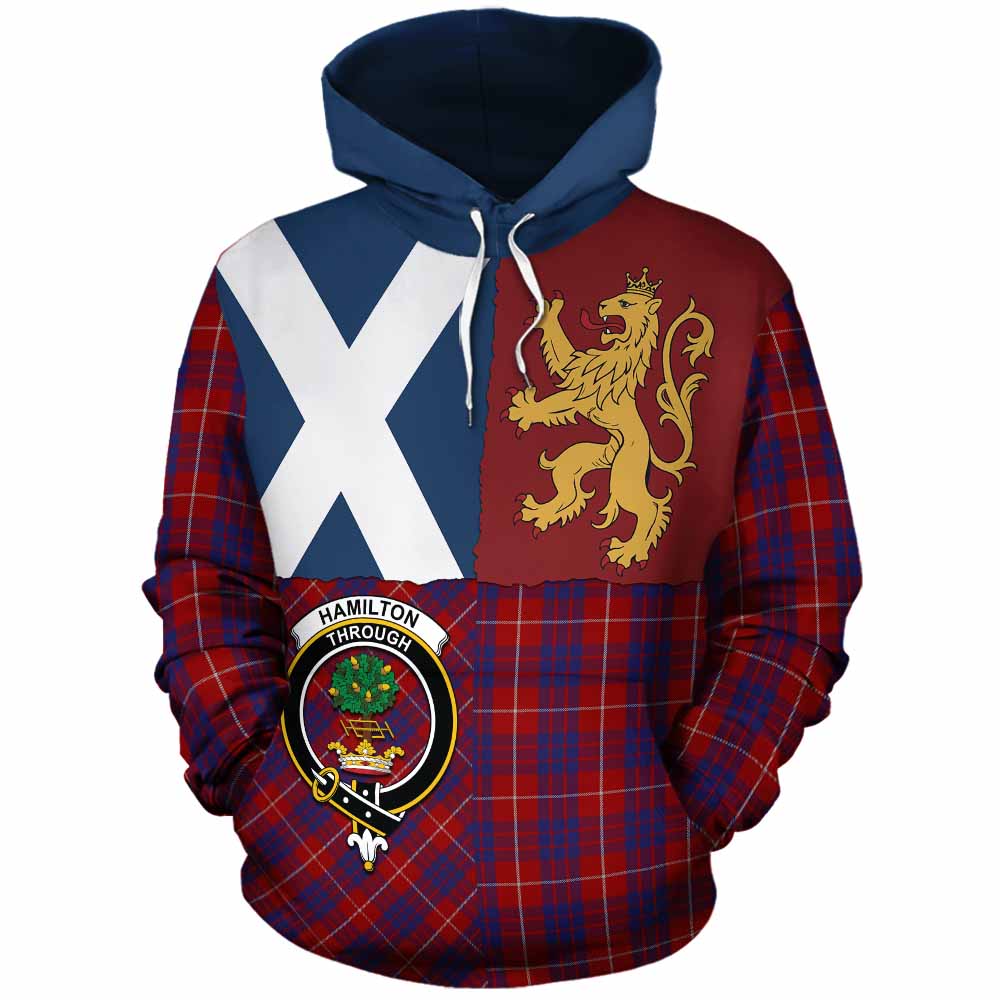 Hamilton Crest Tartan Cotton Hoodie with Lion Rampant Saltire Style - Tartan Vibes Clothing