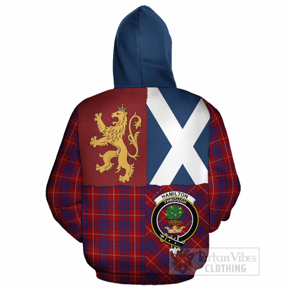 Hamilton Crest Tartan Cotton Hoodie with Lion Rampant Saltire Style - Tartan Vibes Clothing