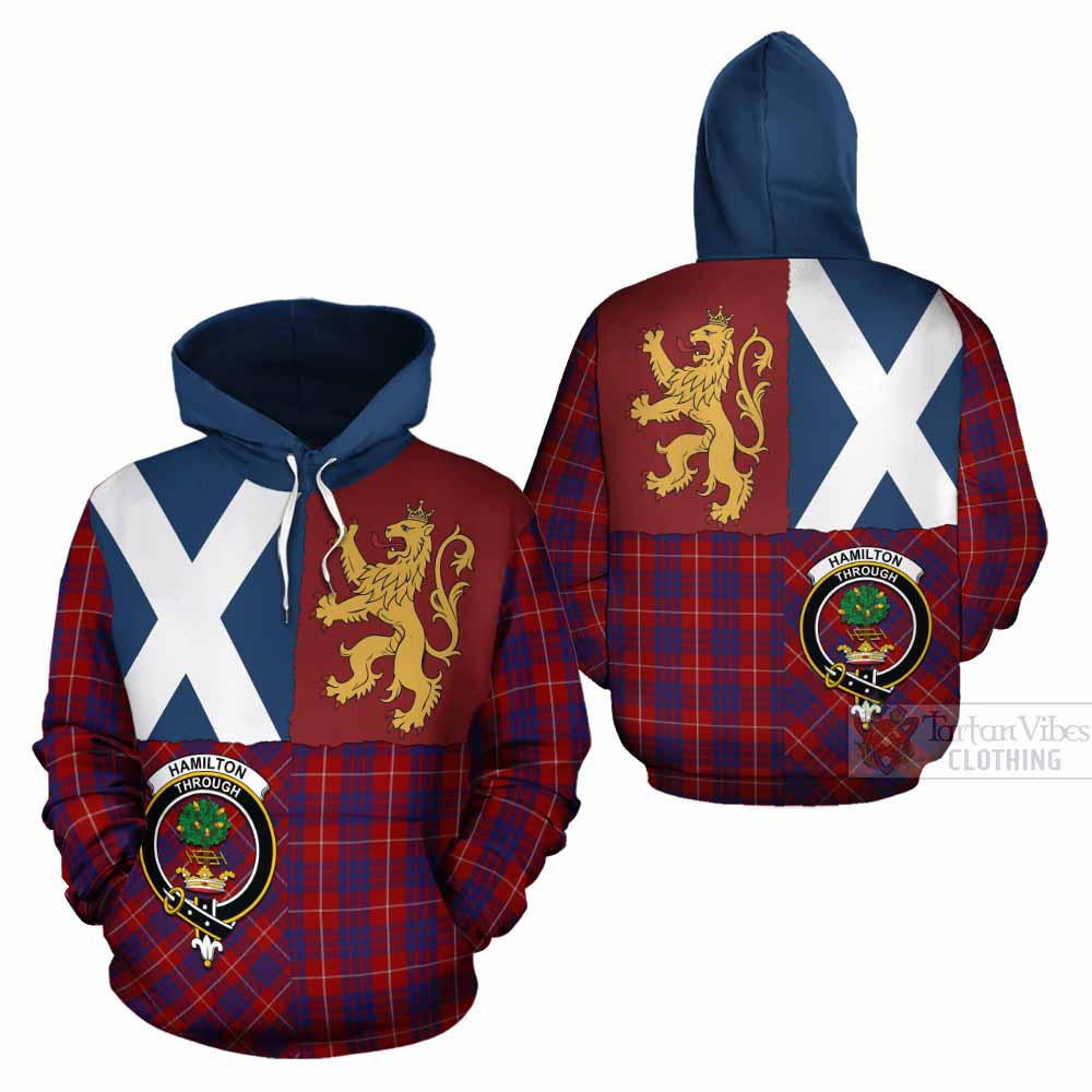 Hamilton Crest Tartan Cotton Hoodie with Lion Rampant Saltire Style - Tartan Vibes Clothing