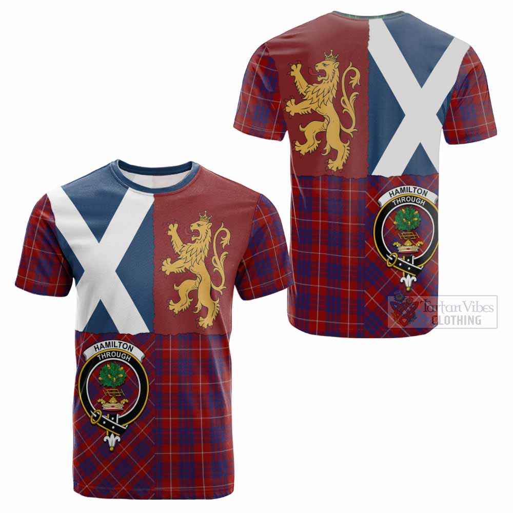 Hamilton Crest Tartan Cotton T-shirt with Lion Rampant Saltire Style - Tartan Vibes Clothing