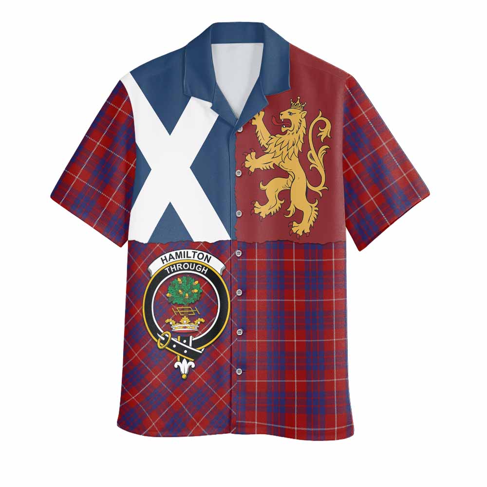Hamilton Crest Tartan Hawaiian Shirt with Lion Rampant Saltire Style