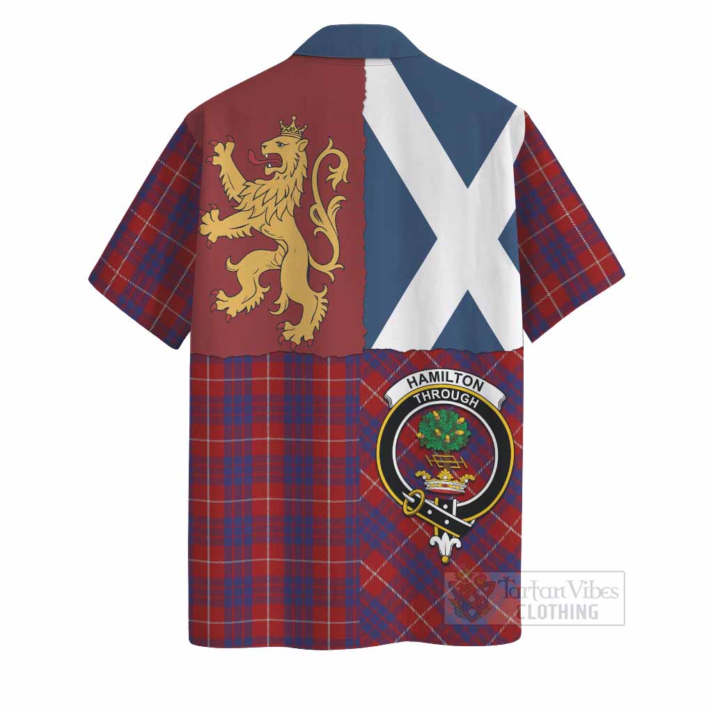 Hamilton Crest Tartan Hawaiian Shirt with Lion Rampant Saltire Style