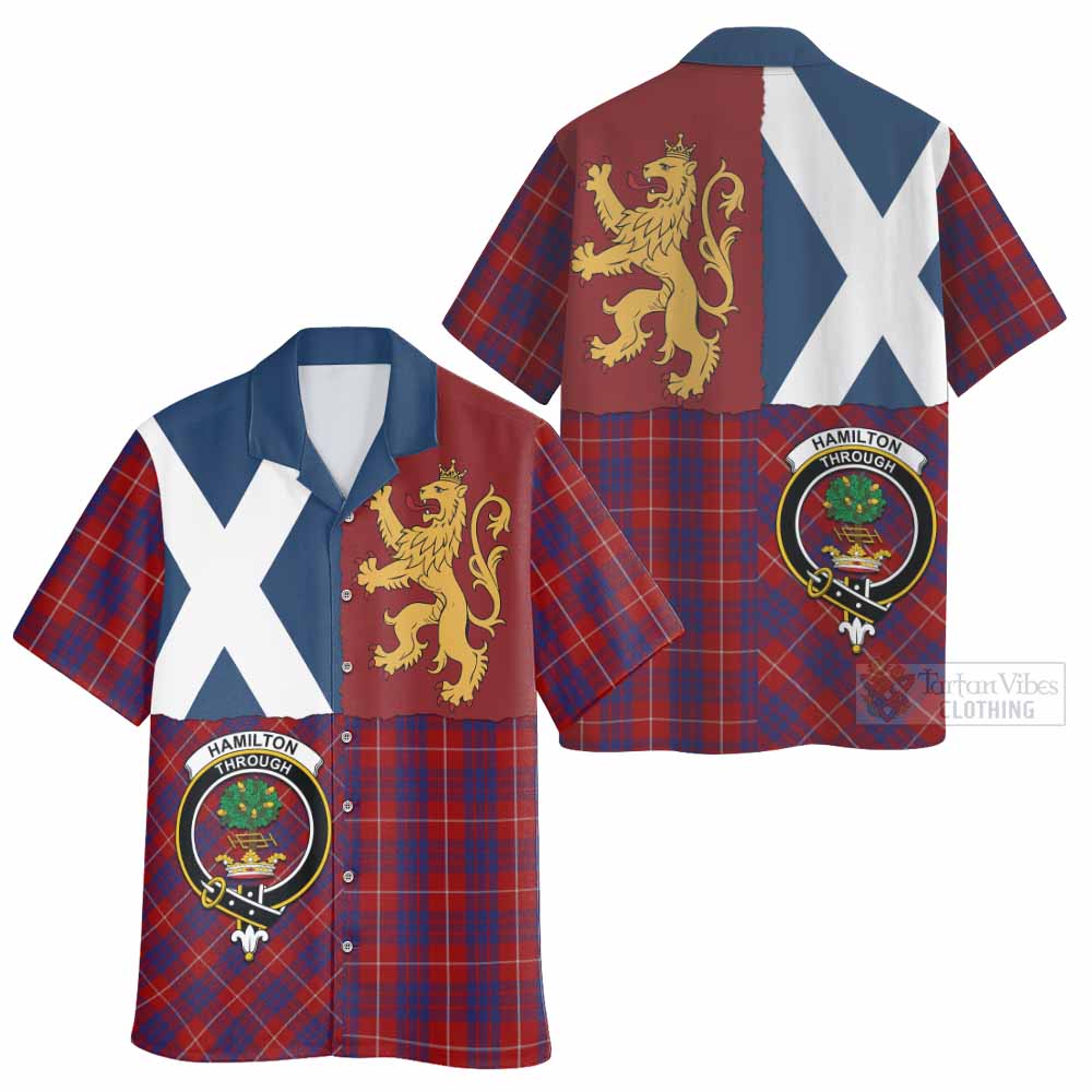 Hamilton Crest Tartan Hawaiian Shirt with Lion Rampant Saltire Style