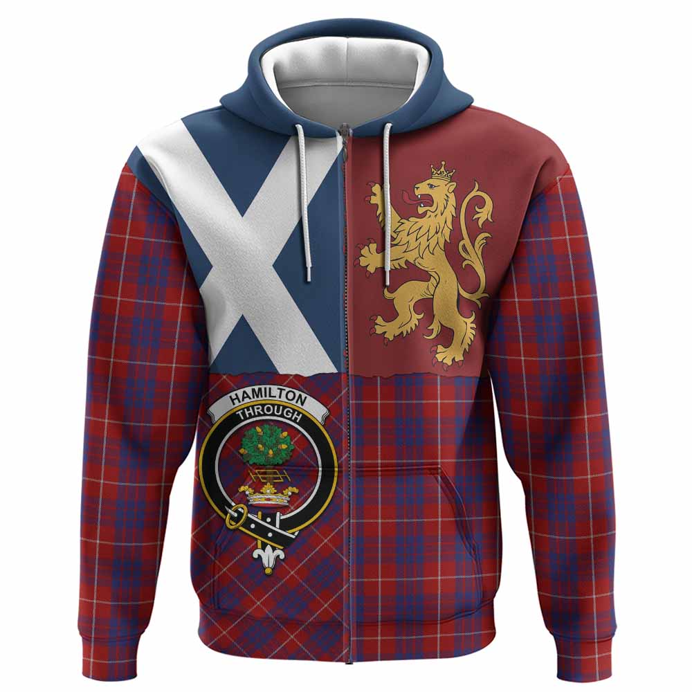 Hamilton Crest Tartan Hoodie with Lion Rampant Saltire Style