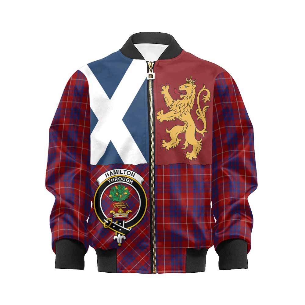 Hamilton Crest Tartan Kid Bomber Jacket with Lion Rampant Saltire Style - Tartan Vibes Clothing