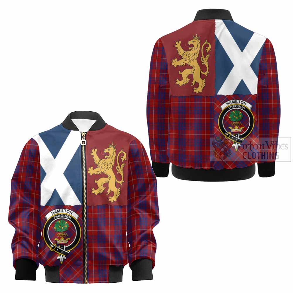 Hamilton Crest Tartan Kid Bomber Jacket with Lion Rampant Saltire Style - Tartan Vibes Clothing