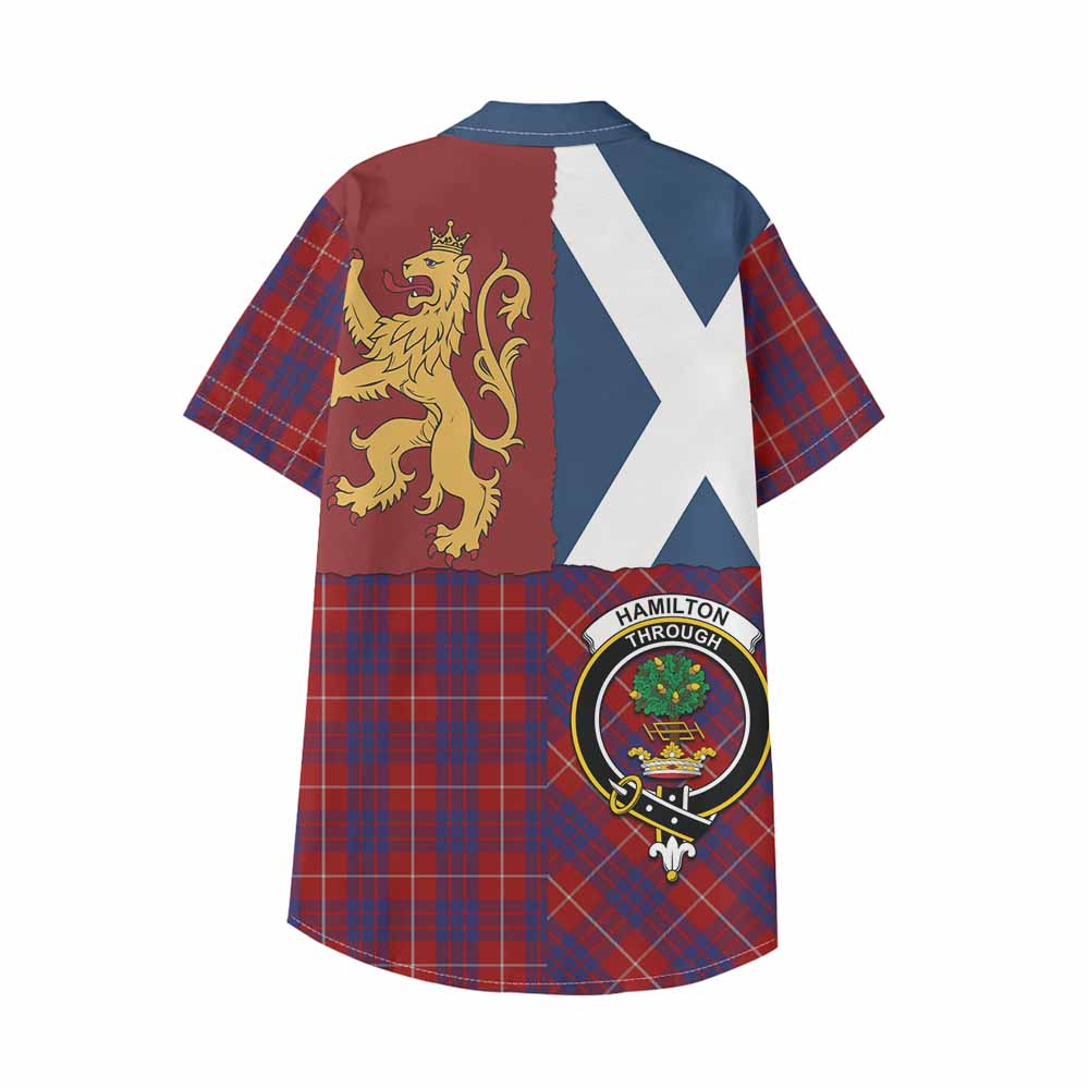 Hamilton Crest Tartan Kid Hawaiian Shirt with Lion Rampant Saltire Style - Tartan Vibes Clothing