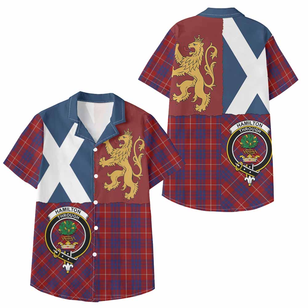 Hamilton Crest Tartan Kid Hawaiian Shirt with Lion Rampant Saltire Style - Tartan Vibes Clothing