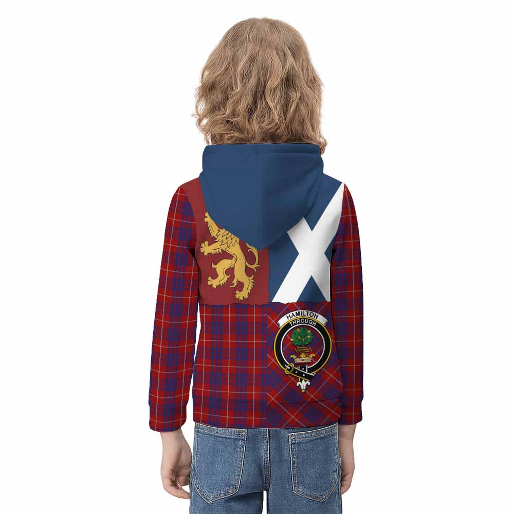 Hamilton Crest Tartan Kid Hoodie with Lion Rampant Saltire Style - Tartan Vibes Clothing