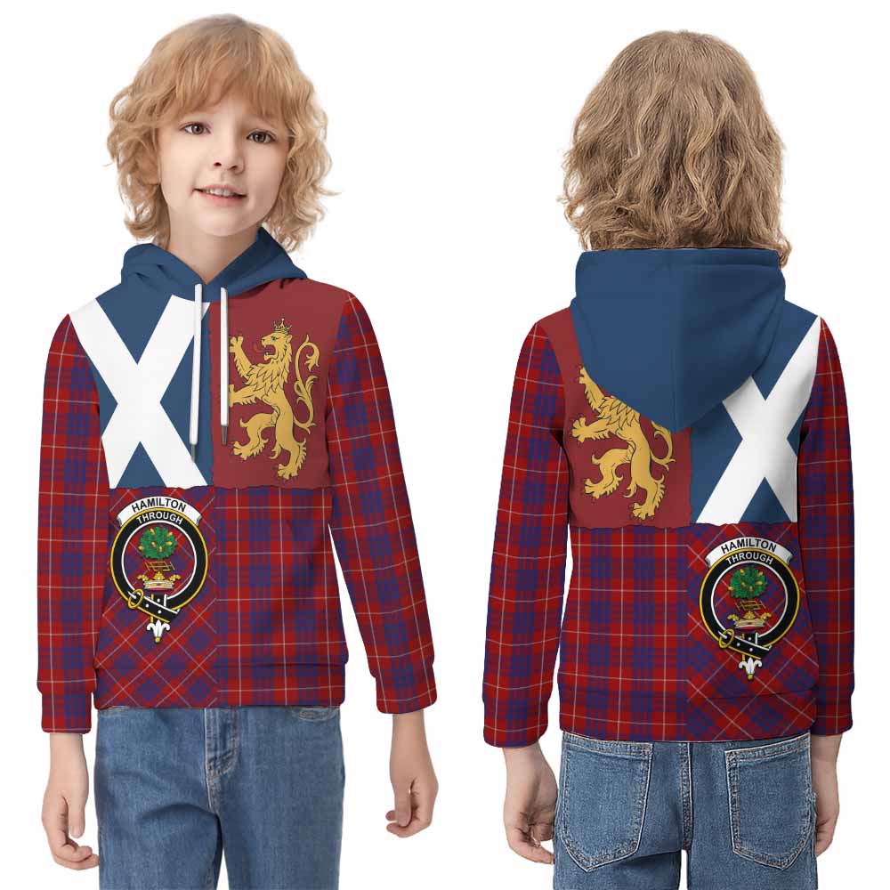 Hamilton Crest Tartan Kid Hoodie with Lion Rampant Saltire Style - Tartan Vibes Clothing