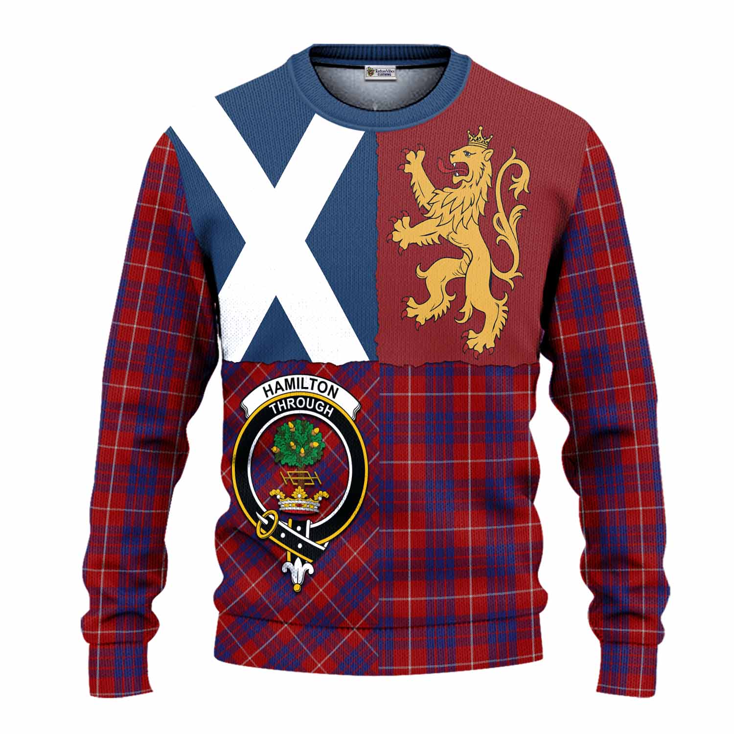 Hamilton Crest Tartan Knitted Sweater with Lion Rampant Saltire Style