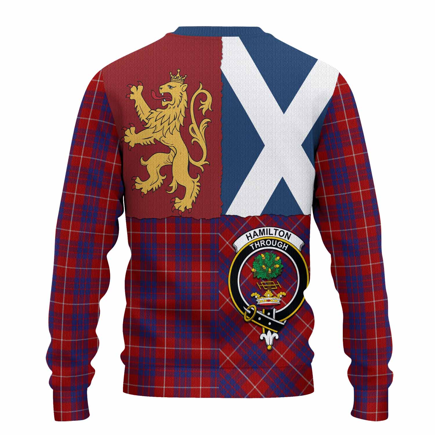 Hamilton Crest Tartan Knitted Sweater with Lion Rampant Saltire Style