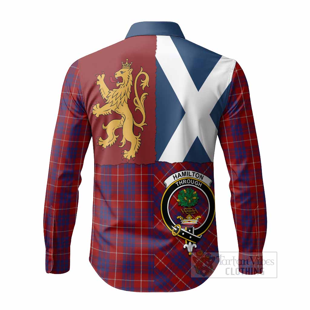 Hamilton Crest Tartan Long Sleeve Button Shirts with Lion Rampant Saltire Style