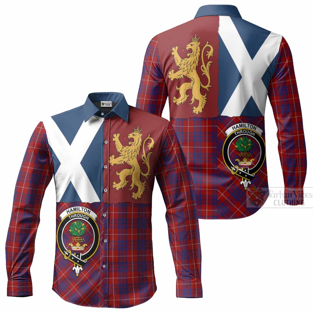 Hamilton Crest Tartan Long Sleeve Button Shirts with Lion Rampant Saltire Style