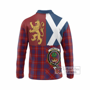 Hamilton Crest Tartan Long Sleeve Polo Shirt with Lion Rampant Saltire Style
