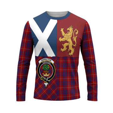 Hamilton Crest Tartan Long Sleeve T-Shirt with Lion Rampant Saltire Style