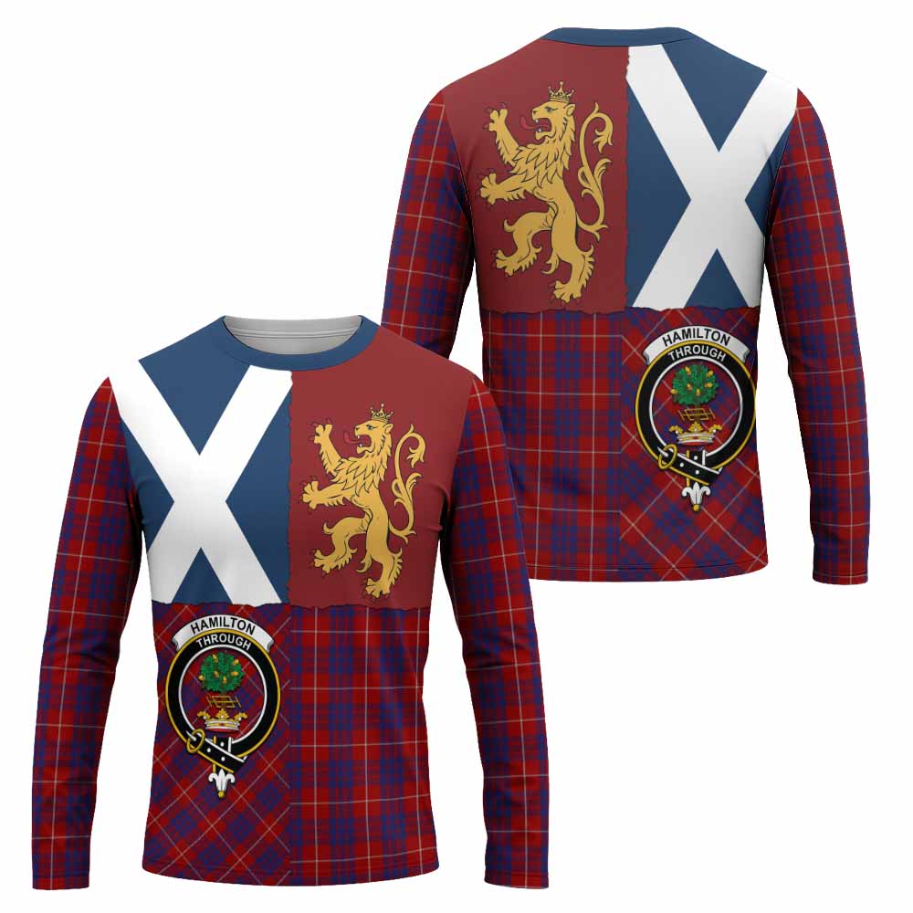 Hamilton Crest Tartan Long Sleeve T-Shirt with Lion Rampant Saltire Style