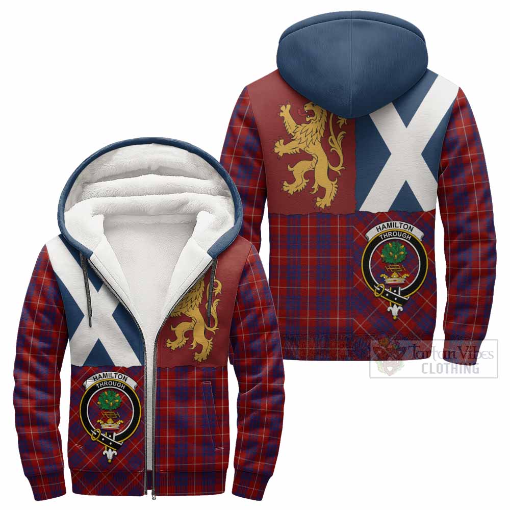 Hamilton Crest Tartan Sherpa Hoodie with Lion Rampant Saltire Style