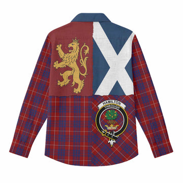 Hamilton Crest Tartan Women Casual Shirt with Lion Rampant Saltire Style