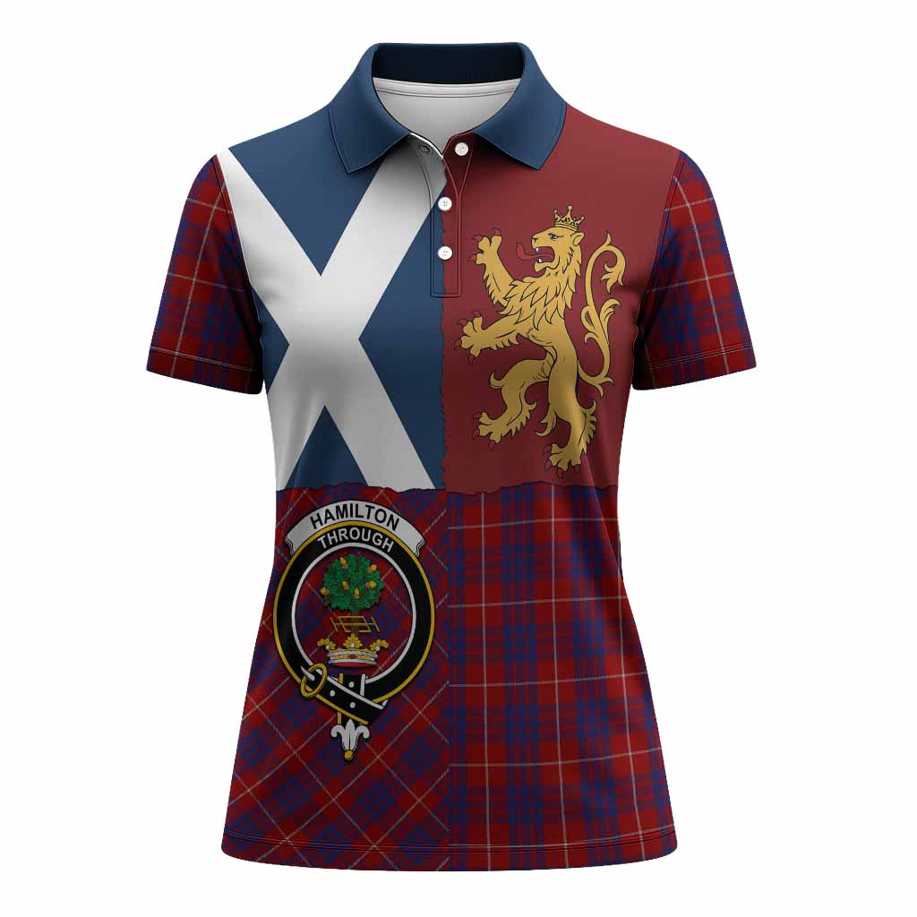 Hamilton Crest Tartan Women Polo Shirt with Lion Rampant Saltire Style