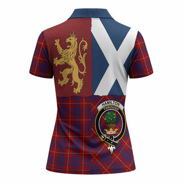 Hamilton Crest Tartan Women Polo Shirt with Lion Rampant Saltire Style