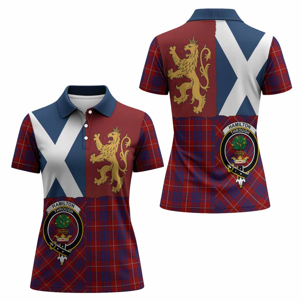 Hamilton Crest Tartan Women Polo Shirt with Lion Rampant Saltire Style