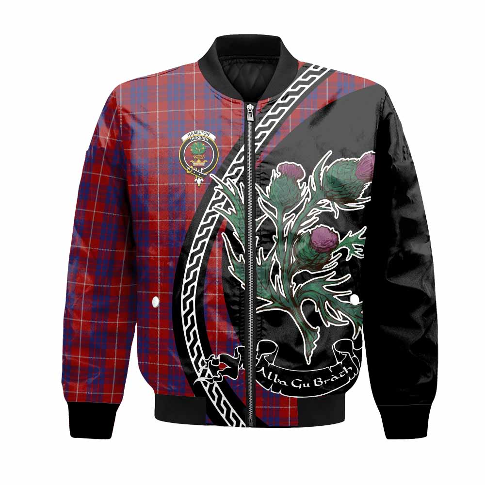 Hamilton Family Crest Tartan Bomber Jacket Alba Thistle Inspired - Tartan Vibes Clothing