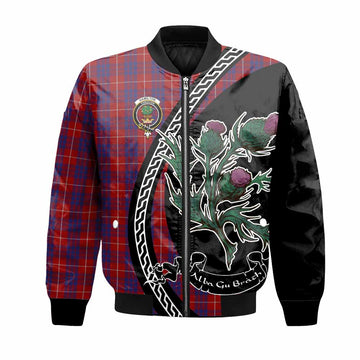 Hamilton Family Crest Tartan Bomber Jacket Alba Thistle Inspired