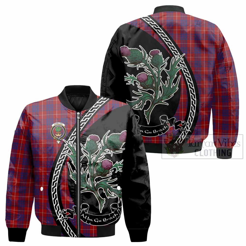 Hamilton Family Crest Tartan Bomber Jacket Alba Thistle Inspired - Tartan Vibes Clothing