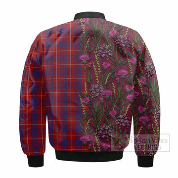 Hamilton Family Crest Tartan Bomber Jacket Scottish Thistle Flower Pattern Half Style